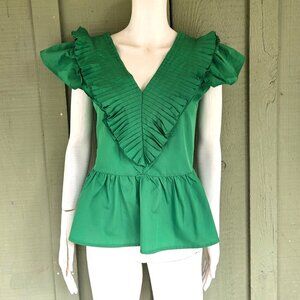 ANDTHEWHY Green Pleated Top Small S